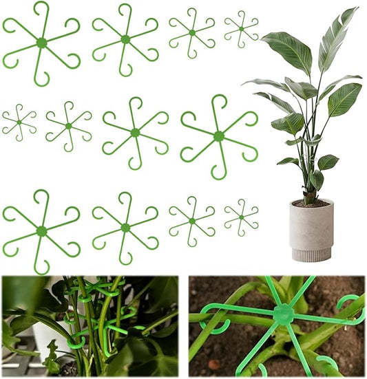12-Pack Indoor Plants Support Stakes, 4 Sizes Climbing Houseplant Stem Supports, Reusable Plastic Stem Holders for Money Plant Monstera Pothos Climbing Vines Vertical Growth & Airflow (Green)