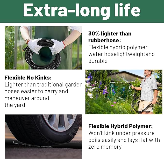 Beitopamz Short Garden Hose 1 ft x 5/8" Female to Female, Heavy Duty Small Water Hose Extender Connector, Leak-Free Connections Hybrid Rubber Leader Hose with 3/4" Double GHT Fittings, Black