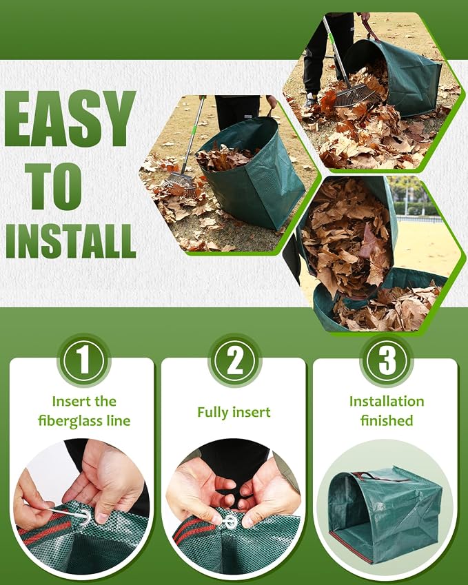 Joyhalo Reusable Yard Waste Bags, 2 Pack 50 Gallon Dustpan-Type Garden Bag for Collecting Leaves Garss Clippings, Heavy Duty lawn and leaf bags, Garden Waste Container for Clean Up Outdoor Debris