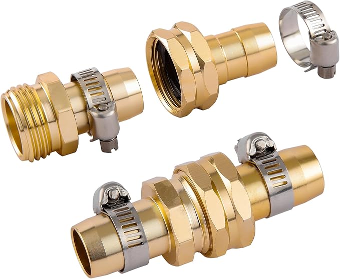 5 Set Garden Hose Repair Connector Kit with Clamps, Fit for 3/4" or 5/8" Garden Hose Fitting, Male and Female Hose Adapter, Water Hose Repair Kit
