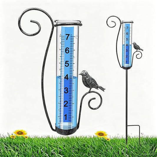 Rain Gauge Outdoor, Accurate rain gauges Outdoors Best Rated, Tall rain Gauge for Yard with Stake, Decorative rain Measure Gauge for Garden, Deck, Lawn with Large Numbers, Adjustable Height