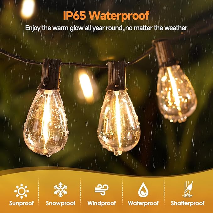 Larkvue 150FT(2x75FT) LED Outdoor String Lights S11 Dimmable Patio Light, with 44+3 Waterproof Shatterproof Edison 2700K Bulbs for Yard Balcony, Black