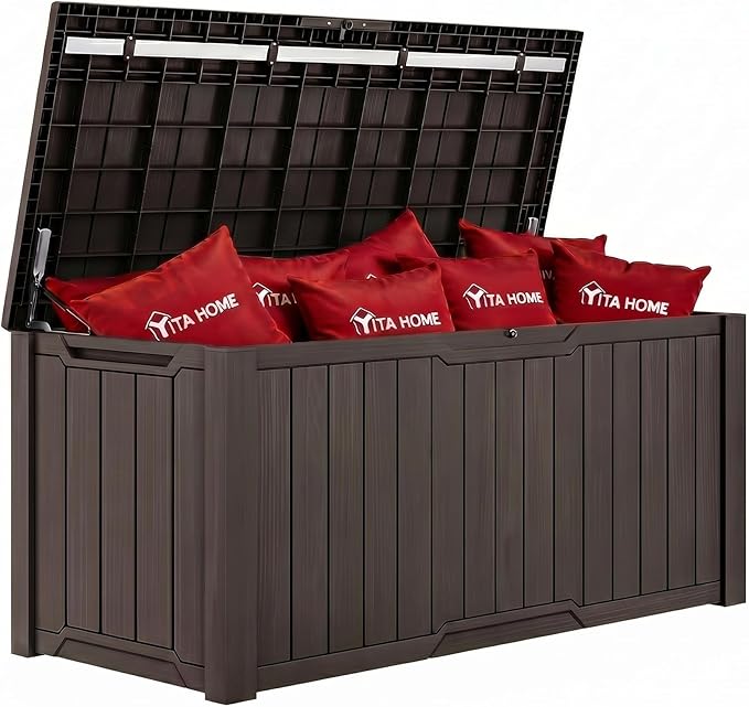 YITAHOME 240 Gallon Extra Large Outdoor Storage Deck Box, XXL Waterproof Resin Patio Storage w/Lockable Lid for Outdoor Cushions, Garden Tools and Sports/Pools Equipment, Dark Brown