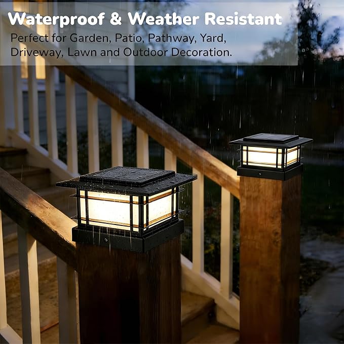 Dynaming 4x4 Solar Post Cap Lights Outdoor with 2 Color Modes, Fence Post Solar Lights Black Shell Fit for Vinyl/Wooden Posts, High Brightness SMD LED Lighting Decor for Garden Deck Patio, 12 Pack