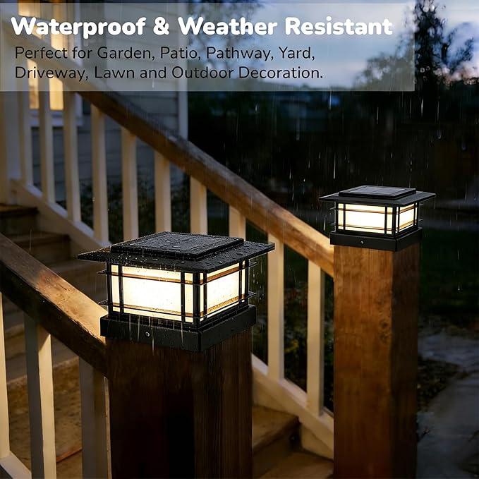 Dynaming 4x4 Solar Post Cap Lights Outdoor with 2 Color Modes, Upgrade Fence Post Solar Lights Black Shell for 4x4 Vinyl/Wooden Posts, Brightness LED Lighting Decor for Garden Deck Patio, 6 Pack
