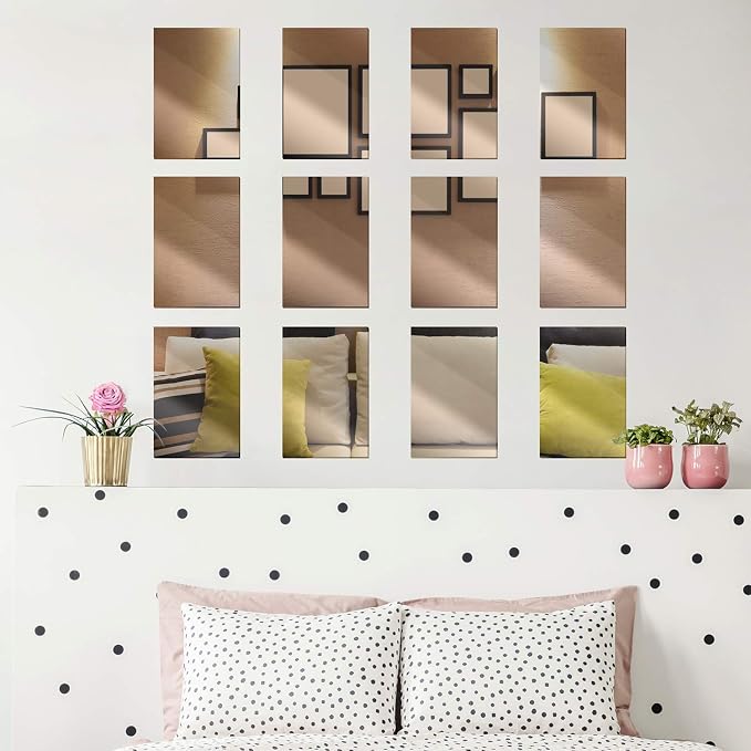 Elcoho 12 Pack Plastic Mirrors Decor Flexible Mirror Sheets Self Adhesive Mirror Tiles Silver Mirrors Board Card for Educational or Home Decor