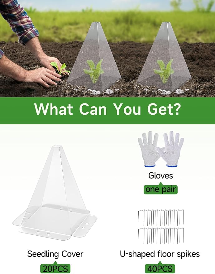 60 Pack Garden Cloches for Plants - Clear Reusable Plastic Seedling Covers with 120 Metal Stakes - Mini Greenhouse Plant Bell Covers for Frost, Sun, Pests Protection(7.8" x 11")