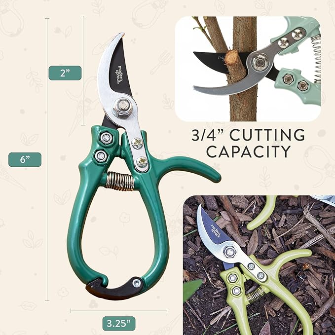Modern Sprout Hand Pruners - Lightweight Pruning Shears W/Easy Lock- Gardening Scissors - Bypass Sharp Carbon Steel Blade - Rust Resistant - Garden Tools -Reusable Holster -Gift for Father's Day-Ocean