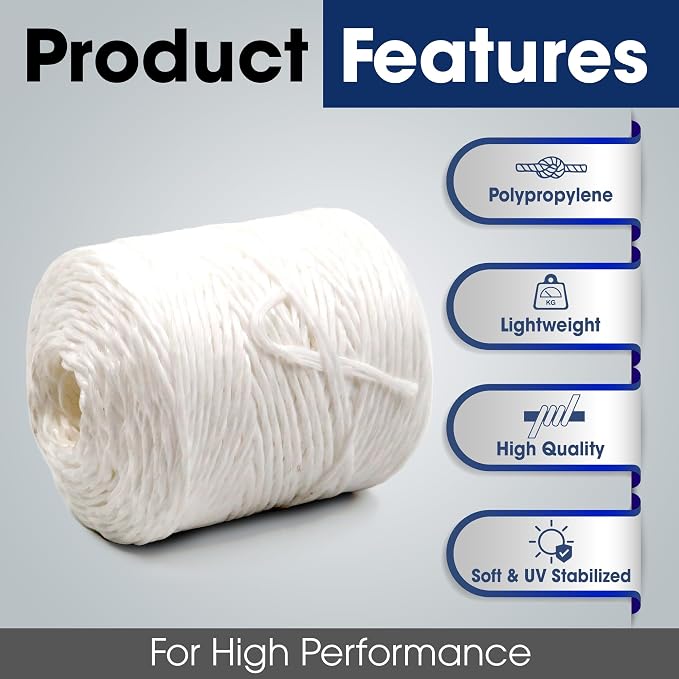 Heavy Duty 200 lbs Strong Polypropylene Tomato Twine, Garden Plant Tie String, Greenhouse Trellis Twine, Durable PP Tying Twine for Bundling, Packaging, Gardening, Farming (White/Green), 295FT