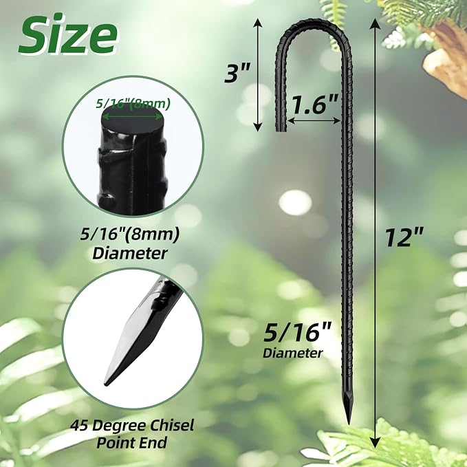 Besitu 12 Inch Rebar Stakes J Hook Ground Stakes 32-Pack Heavy Duty Galvanized Chain Link Fence Stakes Metal Tent Stakes for Outdoor Lawn Decorations Inflatables Canopy Swing Set