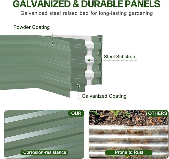 Aoodor 8 x 4 x 1 ft Outdoor Raised Garden Bed, Reinforced Galvanized Steel Planter Box for Vegetables, Herbs, and Flowers