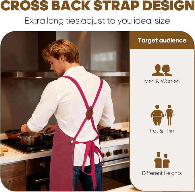 Aprons For Women Men With Large Pockets, Waterproof Cotton Chef Aprons For Cooking Server Grilling Bbq Kitchen