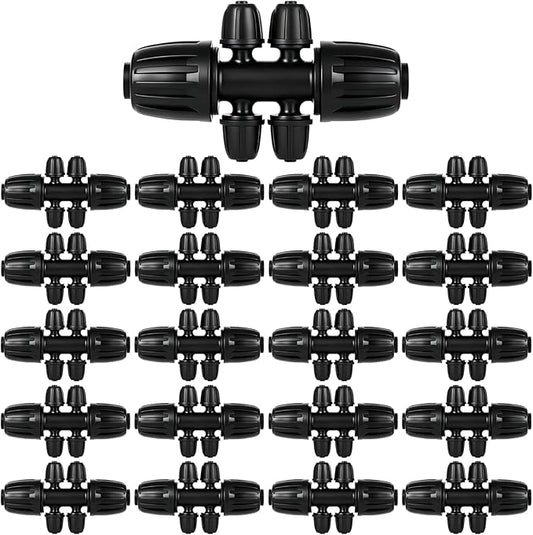 1/2 Inch to 1/4 Inch Tubing Irrigation Fittings for (1/2'' ID x 0.60''-0.63'' OD) 16mm Drip Tubing,Locked Barbed Tee Connectors (20 Pcs Barbed Tee 6-Way)