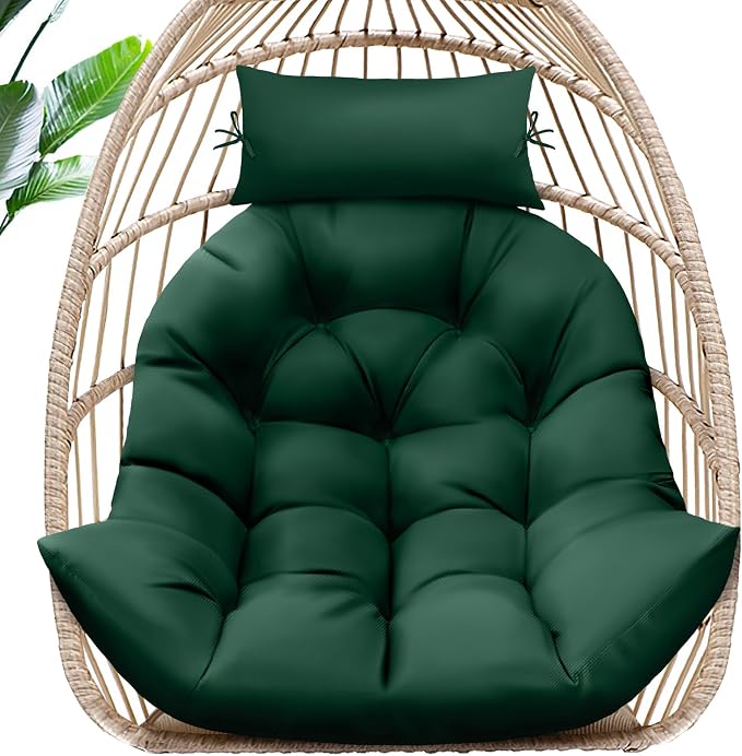 MAGIC ELEPHANT Egg Chair Cushion, Memory Foam Hanging Egg Chair Cushion Replacement, Indoor Outdoor Hammock Basket Swing Cushion with Headrest (Green)