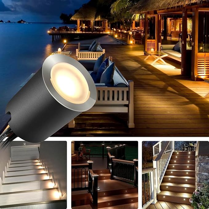 SMY Lighting Recessed LED Deck Light Kits with Protecting Shell φ32mm, Outdoor LED Landscape Lighting IP67 Waterproof,12V Low Voltage for Garden,Yard Steps,Stair,Patio,Floor,Kitchen Decoration