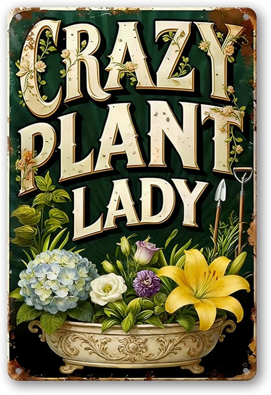 Funny Garden Signs, Vintage Garden Gift, Garden Decor for Outside, Crazy Plant Lady Sign, Weatherproof Aluminum Outdoor Decor for Patio Yard Greenhouse Home, Wall Decor 8x12 Inch