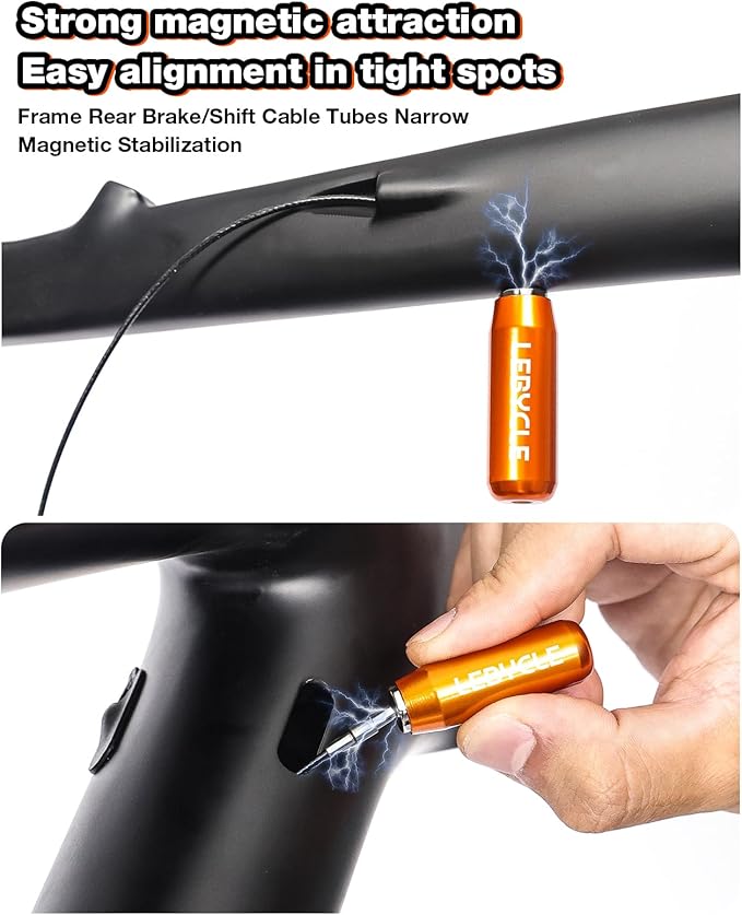 Internal Cable Routing Kit for Bike Frame, Magnetic Flexible Cable Guide Tool for Brake, Shift, and Di2 Lines (Orange)