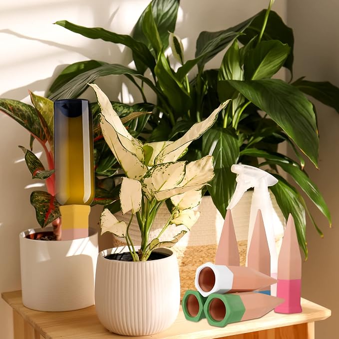 Jovitec 6 Pieces Terracotta Plant Watering Stakes Self Watering Spikes Automatic Plant Waterers Devices for Indoor Outdoor Home and Office Plants (Multi Color)