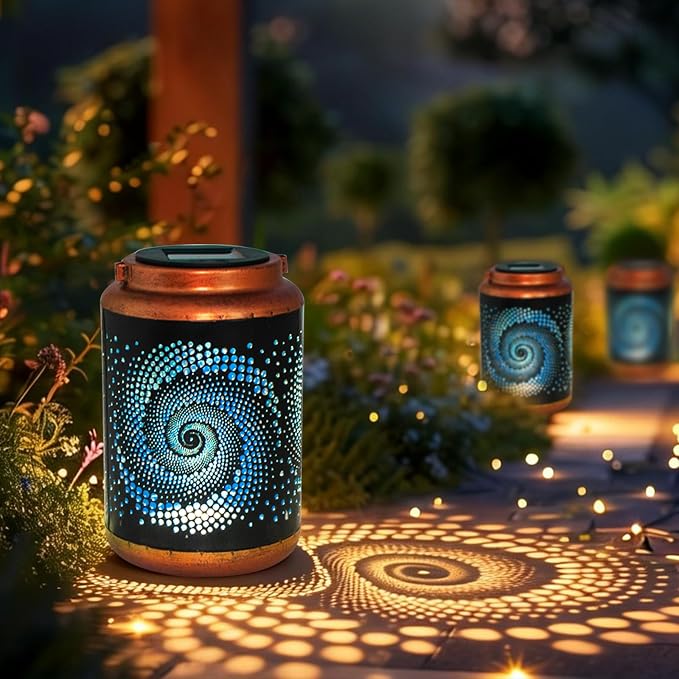 DIBIEECN Birthday Gifts for Women Mom Grandma Wife, Solar Lanterns Outdoor Waterproof, Metal Hanging Lights Garden Decor, LED Decorative Lantern for Patio Porch Backyard, Blue, 2 Pack