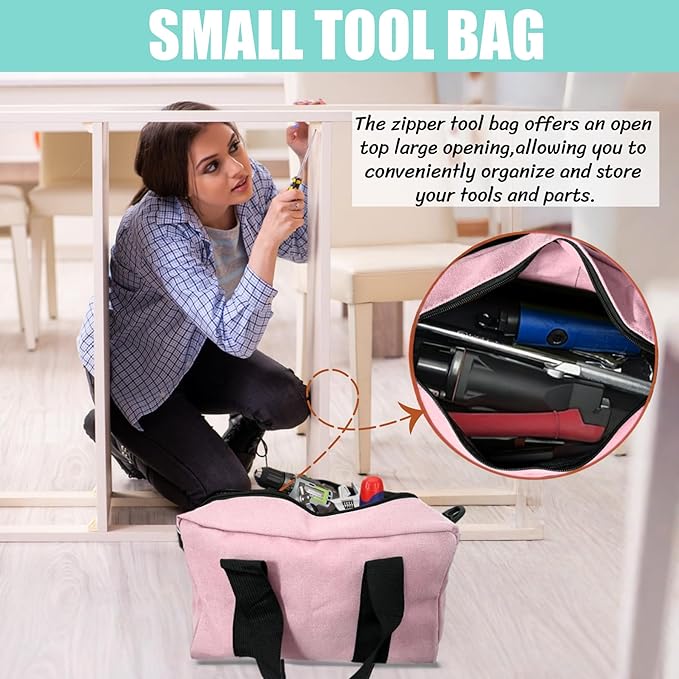 BLIRITEL 18 Inch Wide Mouth Tool Bag, Heavy Duty Canvas Tool Storage Bag, Large Capacity Handbag, Multi-function Tool Organizer Tote Bag for Storage Wrenches Pliers (Pink, 18 Inch)