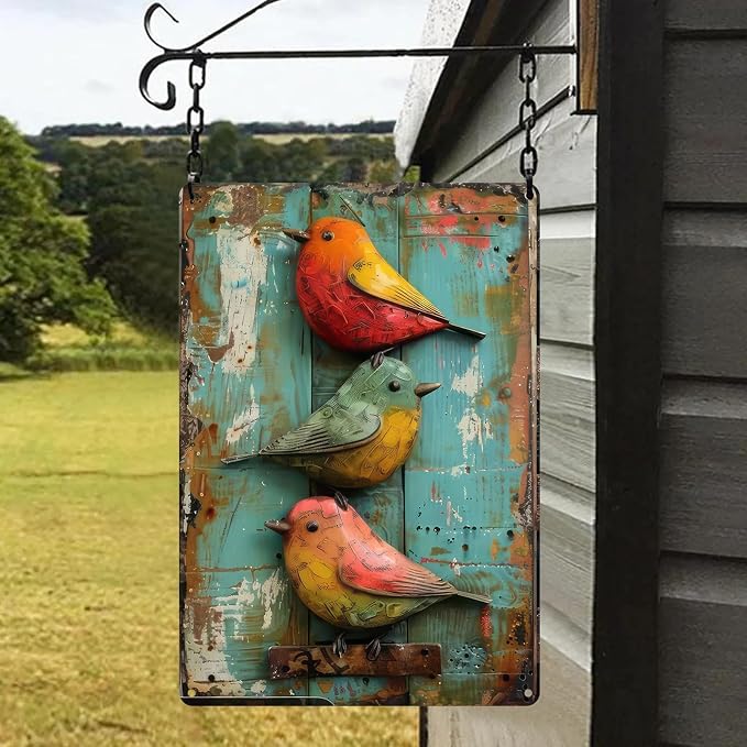 Vintage Cute Birds Metal Sign Retro Bird Tin Plate Wall Decor Rustic Tin Painting for Home Bedrooms Yard Bars Pubs Gardens Patios Porches 8x12 Inch （Non-3D Printing）