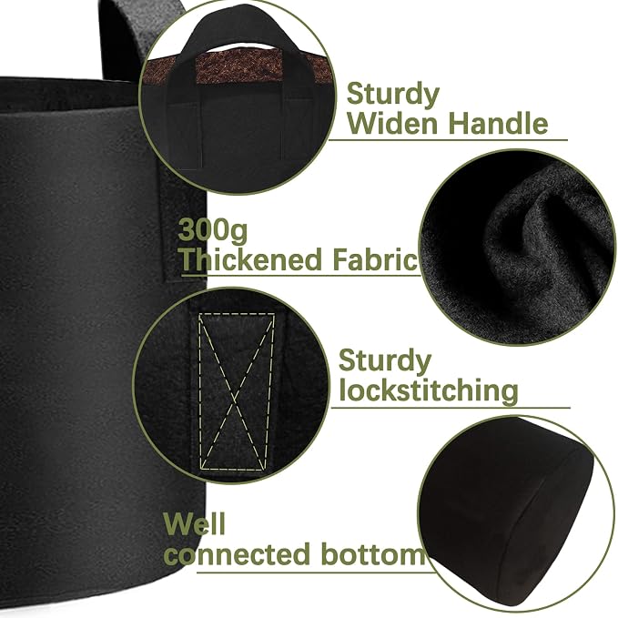 TCBWFY 5 Gallon Grow Bags,6 Pack Heavy Duty Thickened 300g Non-Woven Fabric Pots with Sturdy Handles,Garden Bags to Grow Vegetables Flowers