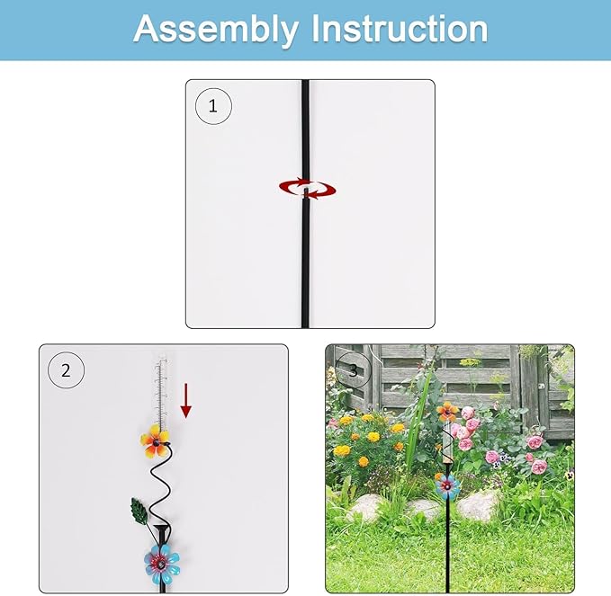 Flower Rain Gauge Outdoor, 5 Inch Glass Tube Freeez-Proof Metal Stake Weather-Resistant Rain Gauge-Lawn and Garden Yard Decor for Accurate Precipitation Measurement