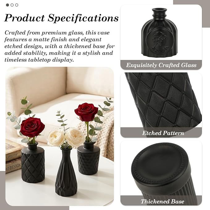 TBWIND 24PCS Black Glass Bud Vases Set, Small Vintage Flower Vases for Centerpieces, Mini Rustic Vases for Wedding Table Decor, Home, Shelves, Windowsills & Floral Arrangements