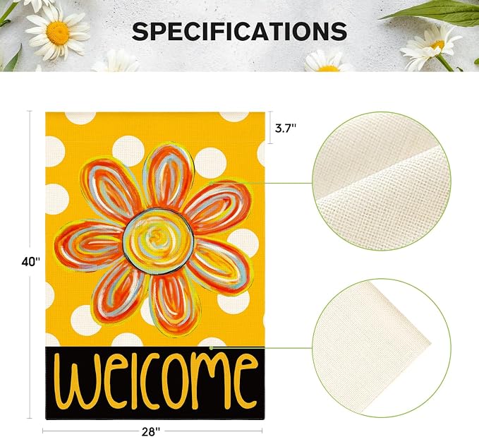 AVOIN colorlife Summer Floral House Flag 28x40 Inch Double Sided Outside, Polka Dots Welcome Seasonal Yard Outdoor Flag