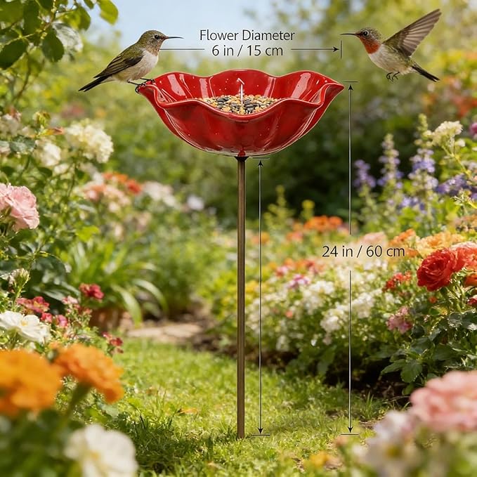 Metal Flower Garden Stakes Bird Bath Handmade, Bee Watering Station, Bees Bath for Garden Metal Bee Water Feeder with Flower Design, Colorful Butterfly Bees Bath Bowl for Outdoor Yard Decor