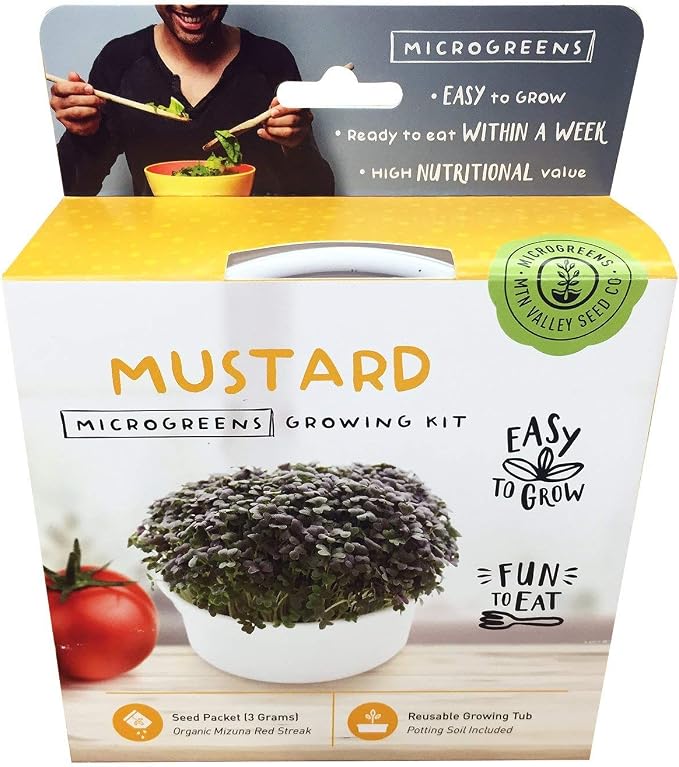 Mini Microgreens Growing Kit - Mizuna Mustard - Grow Your Own Organic Gourmet Micro Greens Indoors: Salad, Sandwich & Garnish - Easy & Fun - Great Gift or Stocking Stuffer (Red Streaks Mizuna Mustard)