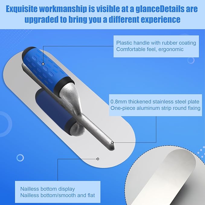 Lasnten 3 PC Stainless Steel Pool Trowel Set (16" x 4" & 14"x4" & 12"x4") Flat Concrete Finishing Trowel Tools Cement Drywall Plastering Masonry Construction Hand Tool