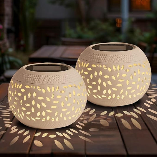 2 Pack Solar Table Lanterns Outdoor Waterproof LED Lights White, Solar Powered Decorative Lantern for Indoor Desk Bedroom Patio Garden Pathway Yard