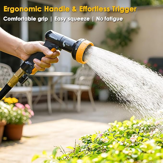 FANHAO 2-in-1 Rotating Garden Hose Nozzle with Sprinkler Function, High-impact ABS+PP Water Hose Sprayer with 4 Spray Patterns, Ergonomic Front Trigger for Lawn & Plant Watering, Car & Pet Washing