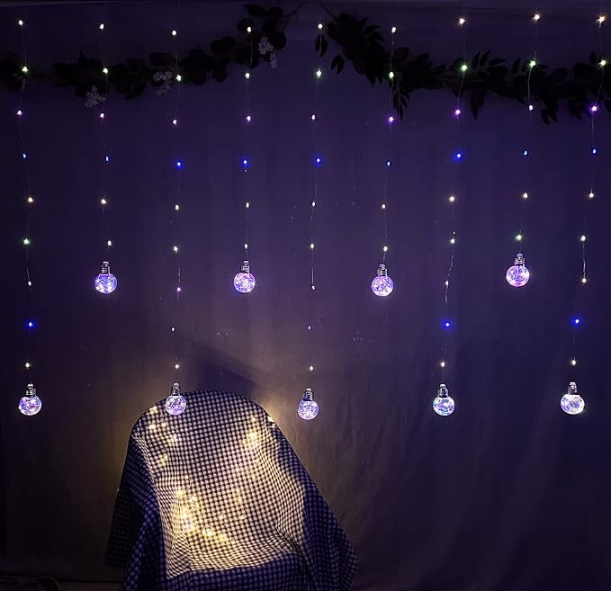 YOLIGHT Wishing Ball Curtain Lights 200 LED Window Curtain String Light with Remote, USB Battery Powered Twinkle Globe Fairy Lights for Wedding Party Bedroom Christmas Decoration (Multi-Colored)