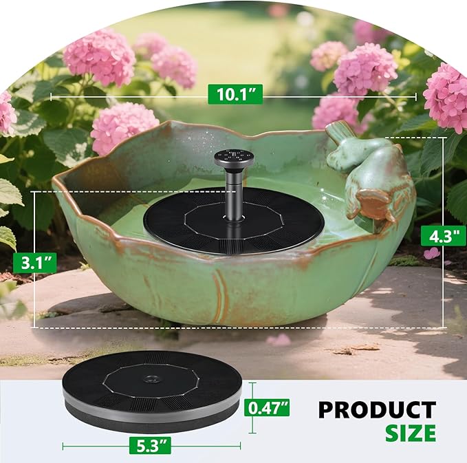 Ceramic Bird Bath for Outdoors, 10.1" Hummingbird Fountains Solar Power Ground Ceramic Bird Baths Bowl for Outside, Large Table Top Garden Décor for Patio, Yard & Home
