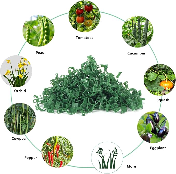 Aipker Tomato Clips, 200Pcs Plant Support Clips Garden Clips for Climbing Plants, Tomato Clips for String Trellis, Trellis Clips for Plants Support- Green