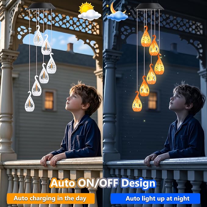 Toodour Solar Wind Chime, Color Changing Wind Chimes Karez, LED Decorative Mobile, Gifts for Mom Grandma, Waterproof Outdoor Decorative Lights for Garden, Patio, Yard, Window Decor