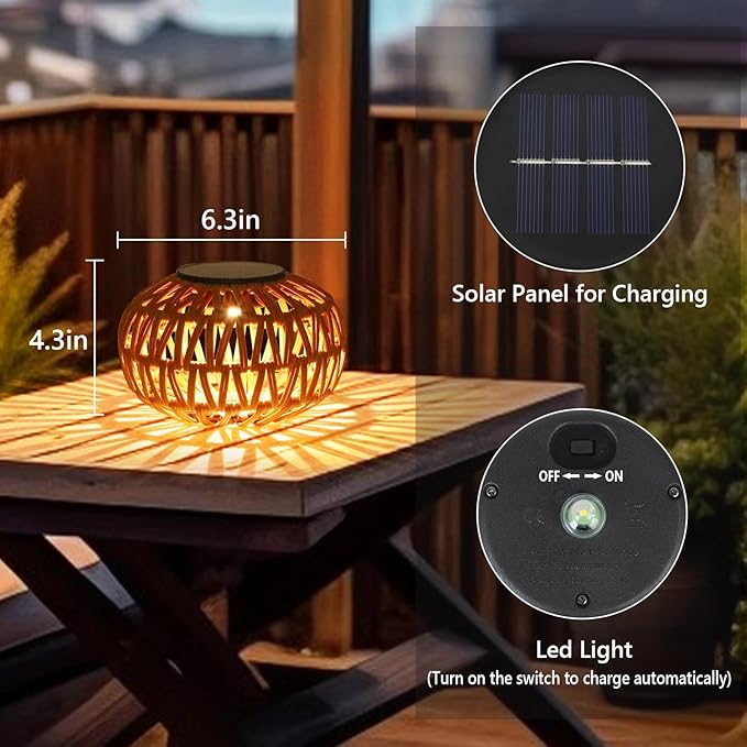 Solar Lights Outdoor Waterproof, 4 Pack Rattan Solar Lantern, Outdoor Solar Lights for Yard, Solar Table Lanterns Decorative, Solar Garden Lights Table Lamp Decor, Outdoor Table Lights Solar Powered