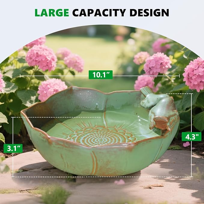 Ceramic Bird Bath for Outdoors, 10.1" Ground Ceramic Bird Baths Bowl for Outside, Garden Bird Baths Weather Resistant, Birdbath for Deck, Balcony, Lawn