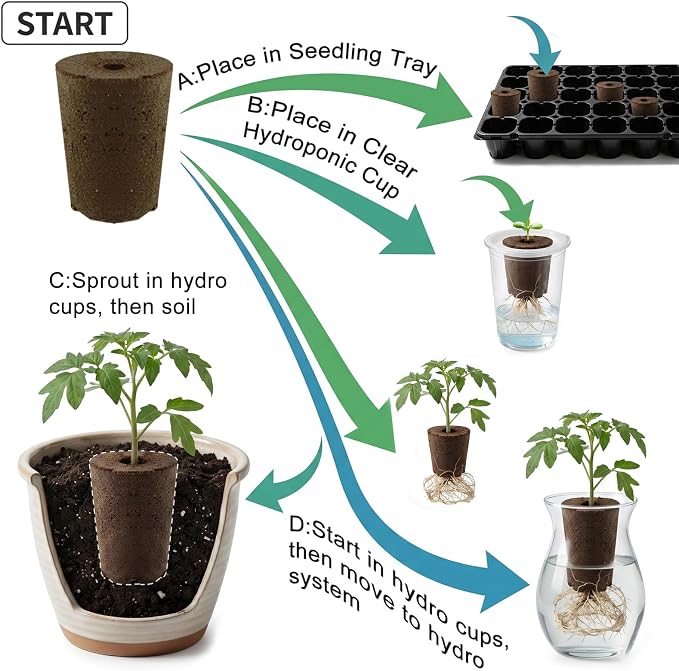 10 Sets Transparent Hydroponic Pods Seed Starter Kit, 50 Biochar Sponges, 5in1 Indoor Growing System with Humidity Domes, Clear Self Watering Planters for Herbs, Cherry Tomatoes, Root Monitoring