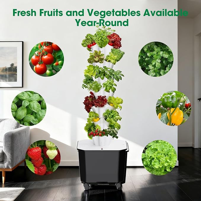 Vertical Hydroponic Tower,7Layer 35 Pods Tower Garden Growing System with 12V Water Pump& 24h Smart Timer,BPA-Free Modular Indoor/Outdoor for Hydroponic Gardening Lovers Planting Vegetables.45inch