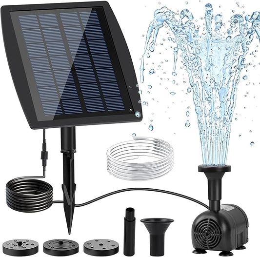 2.5W Solar Water Pump with 3 Spray Nozzles, 3.94FT Tubing, 9.85FT Power Cable, DIY Solar Water Fountain for Garden, Yard, Water Feature