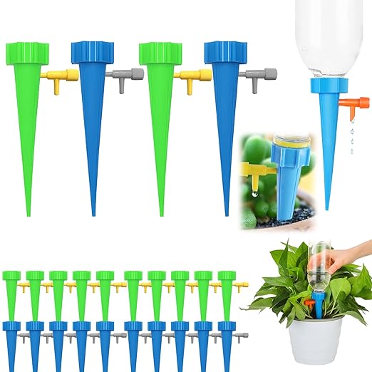 Self Watering Spikes 24 Pack for Indoor/Outdoor Plants,Self Watering Planter Insert with Adjustable Drip Valve,Auto Vacation Plant Watering Devices,Plants Water System,Self-Watering Stakes (GB24Pcs)
