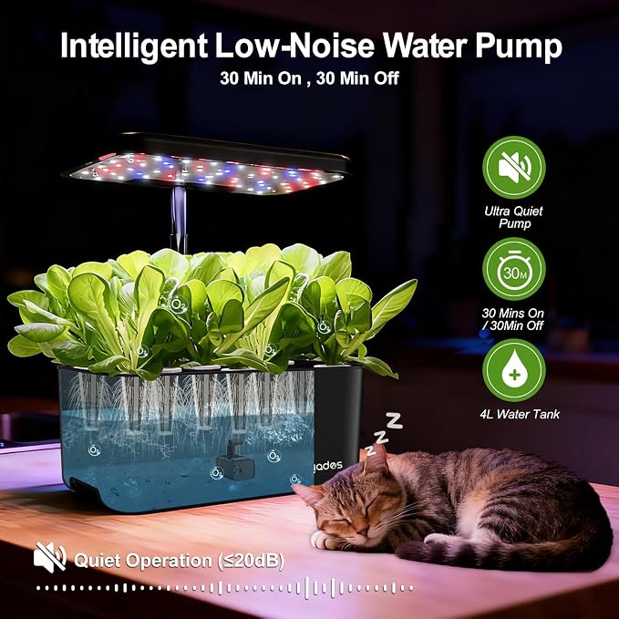 Hydroponics Growing System - 10-Pod, 24W LED & Quiet Pump for Herbs, Veggies | Indoor Herb Garden, Full-Spectrum LED Grow Lights, Plant Germination Kit, Gift for Gardening Lovers