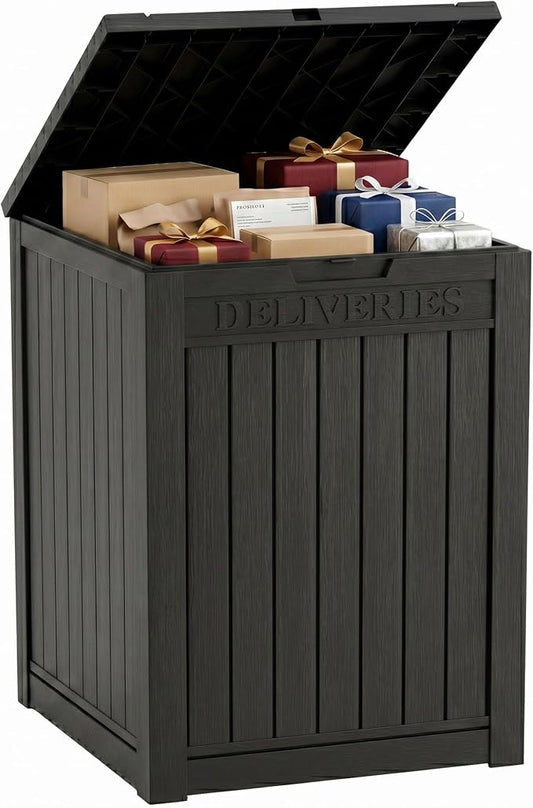 Outdoor Storage Box, 65 Gallon Package Delivery Boxes for Outside, with Lockable Secure, Deck Box Outdoor Waterproof for Entryway, Front Porch, Backyard, Garden, Patio, Lawn, Black