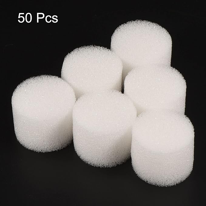 MECCANIXITY 50pcs Hydroponic Sponges, 1" Growing Media Cylindrical Sponges for Home Vegetable Flower Planting, White