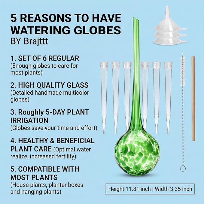 Plant Watering Globes, 6pcs Automatic Glass Watering Bulbs, Decorative Garden Watering Glass drip Ball with 6 Tags