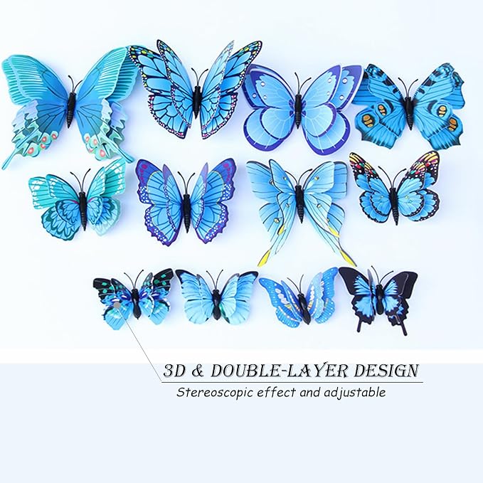 OPSEAM Butterfly Wall Decor 72 PCS, 3D Butterflies Stickers for Party Decorations with Magnets(Blue, 72)