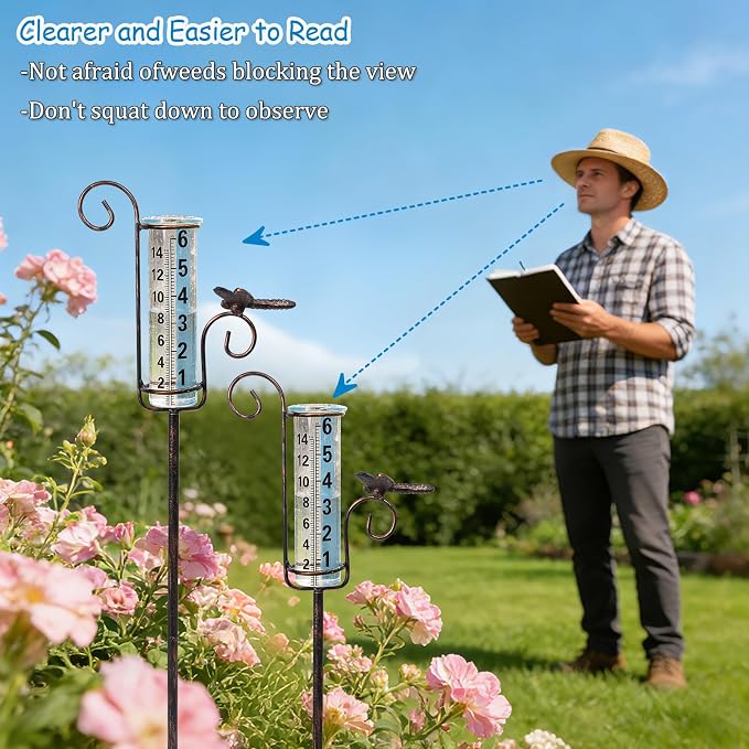 WONDER GARDEN Rain Gauge Outdoor, 6 Inch Capacity Large Number Easy Read Hummingbird Rain Measure Gauge for Lawn, Yard and Garden